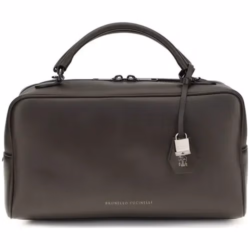 Brunello Cucinelli Brown Calf Leather Bos Taurus Shoulder Bag