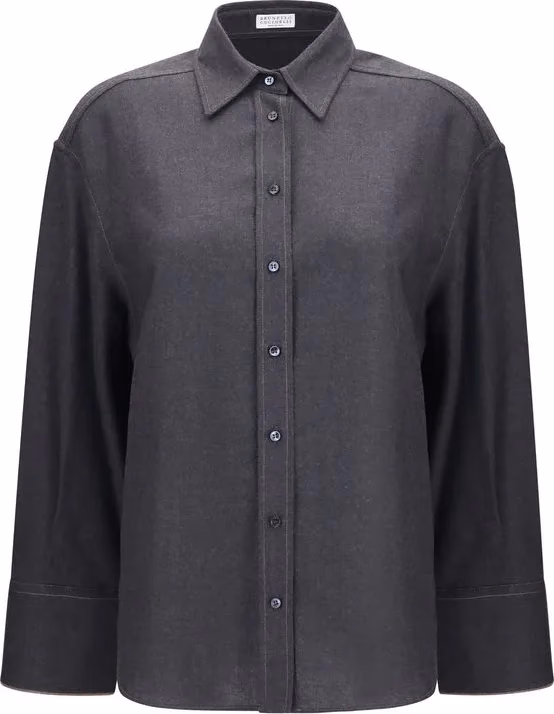 Brunello Cucinelli Gray Wool Oves Aries Dress Shirt