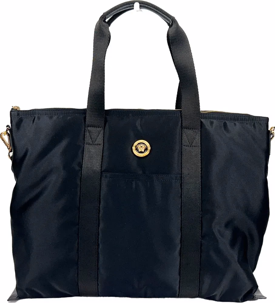 Versace Versace Black Nylon Fabric La Medusa Shoulder Tote Bag