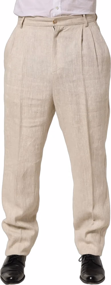 Dolce & Gabbana Beige Linen Tapered Men Dress Trouser Pants