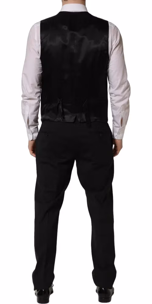 Dolce & Gabbana Black Wool Slim Fit Formal 3 Piece Men Suit