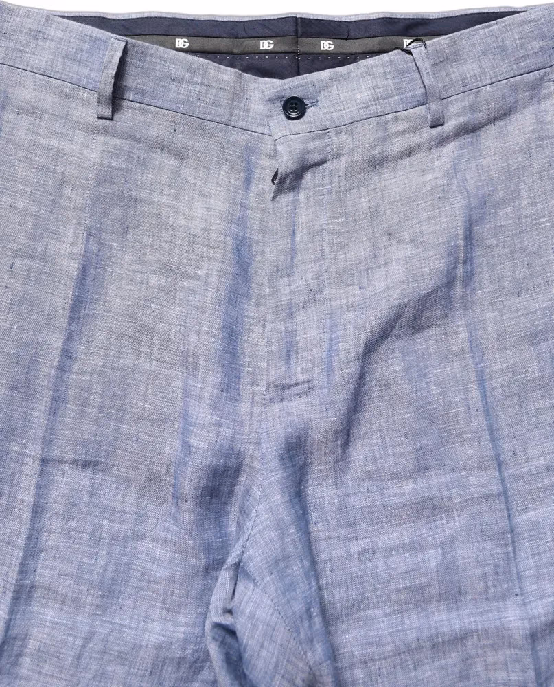 Dolce & Gabbana Light Blue Linen Straight Dress Trouser Pants
