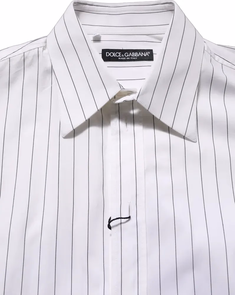 Dolce & Gabbana White Stripes Cotton Men Formal Dress Shirt