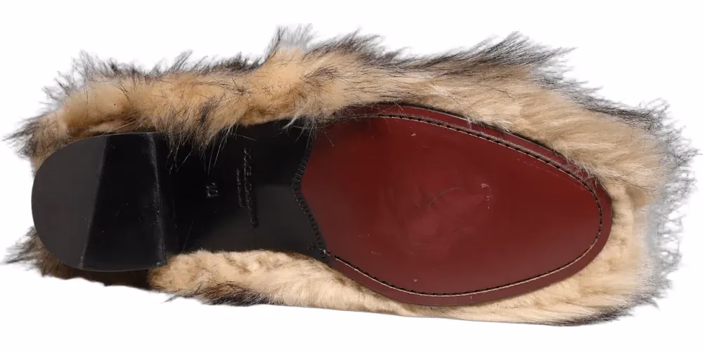 Dolce & Gabbana Brown Faux Fur Mid Calf Men Boots Shoes
