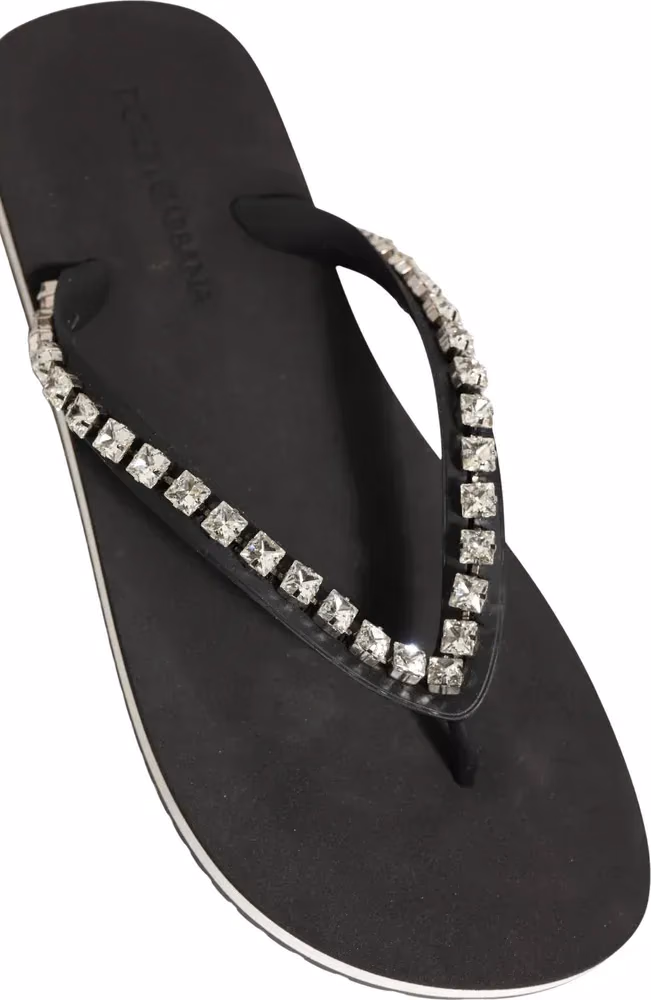 Dolce & Gabbana Black Embellished Rubber Flip Flops Men Shoes