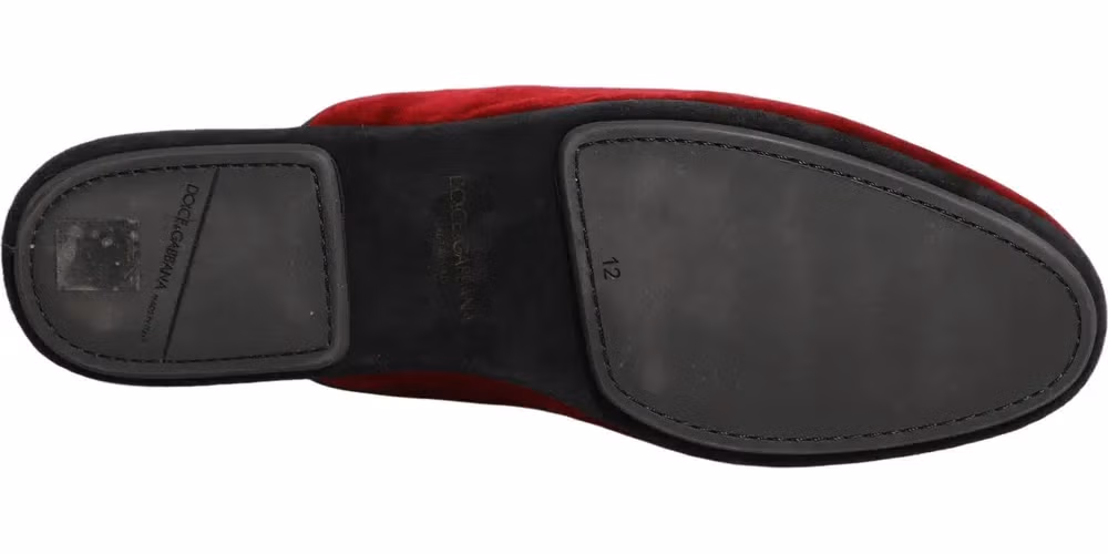 Dolce & Gabbana Red Suede Slides Flat Slipper Men Shoes