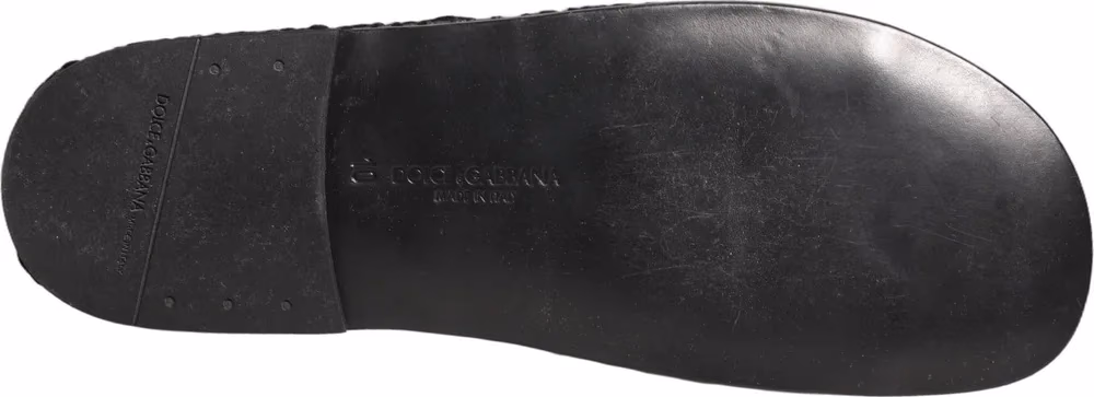 Dolce & Gabbana Black Fabric Woven Slides Sandals Flats Shoes
