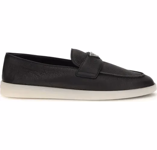 Prada Black Calf Leather Bos Taurus Slip-On Loafers