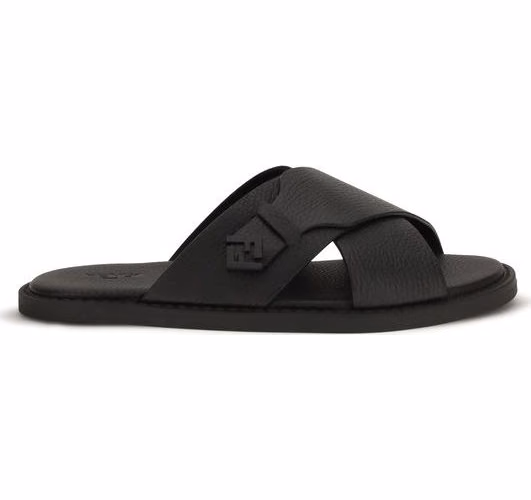 Fendi Black Calf Leather Bos Taurus Flat Sandals