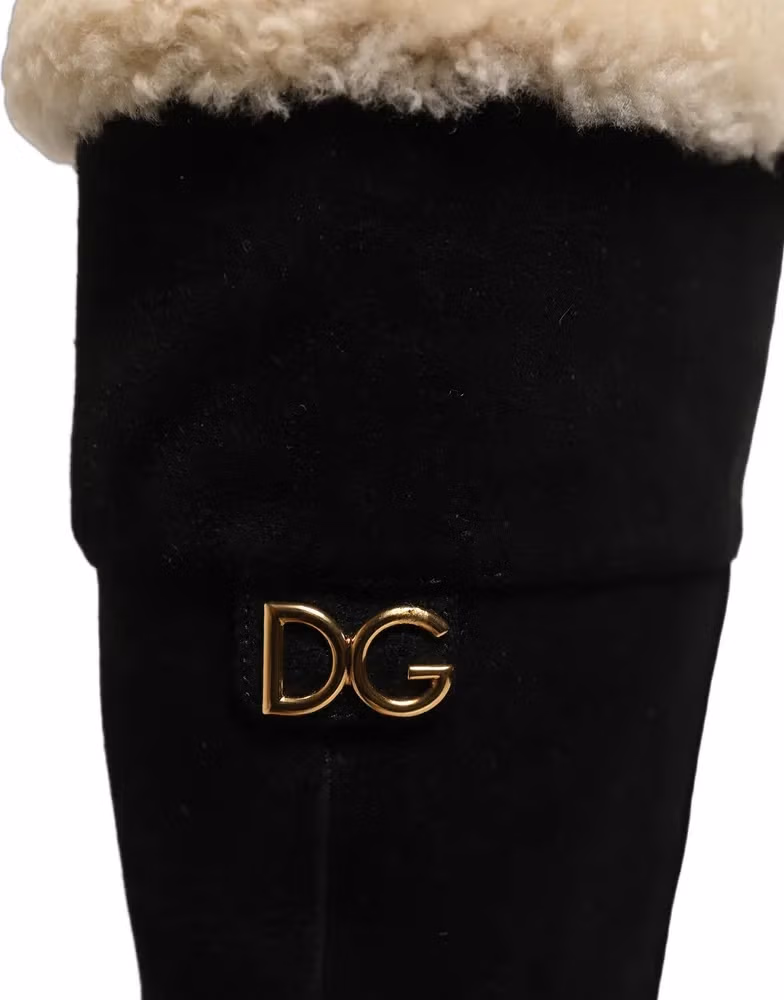 Dolce & Gabbana Black Suede Leather Knee High Boots Shoes