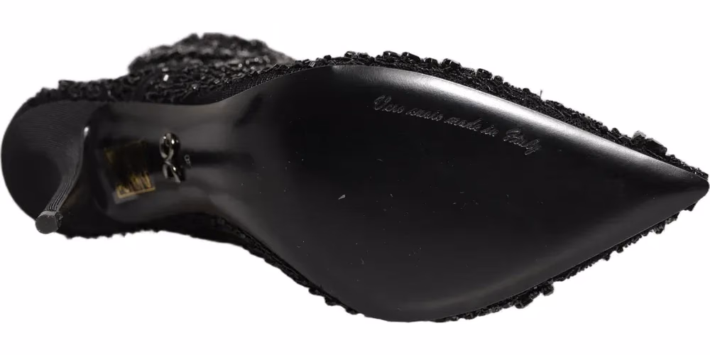 Dolce & Gabbana Black Embellished Mesh Ankle Boots Shoes