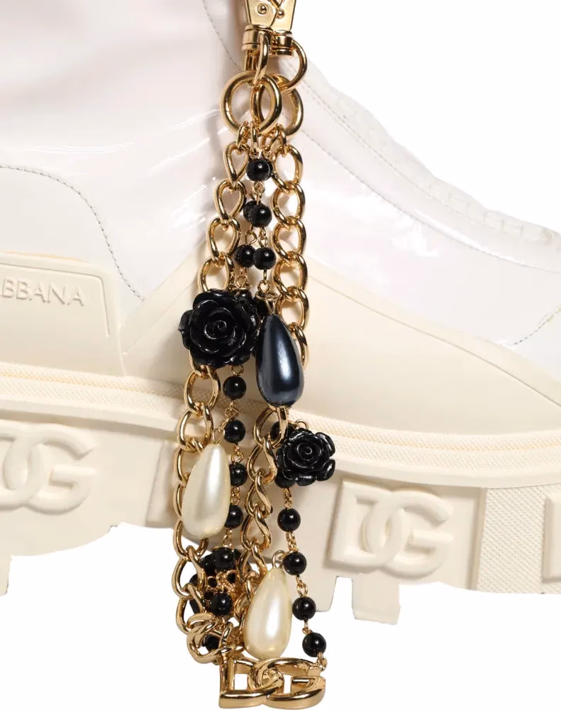 Dolce & Gabbana White Leather Rubber Logo Ankle Boots Shoes
