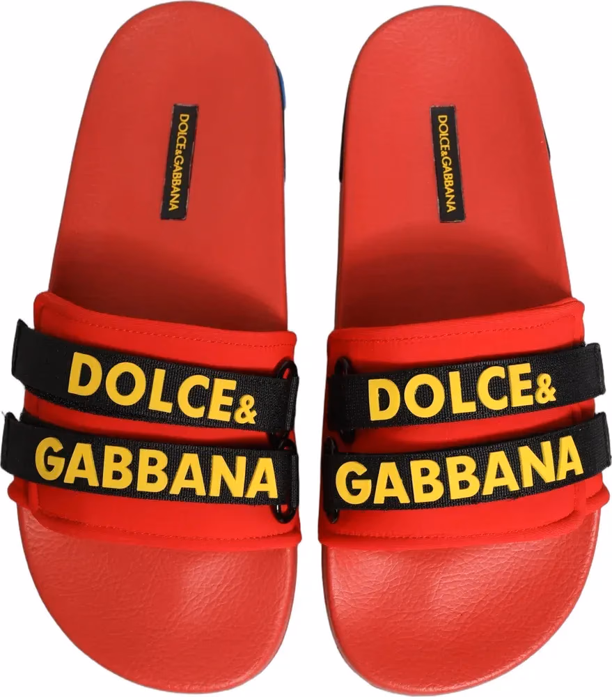 Dolce & Gabbana Red Neoprene Slides Flats Beachwear Shoes