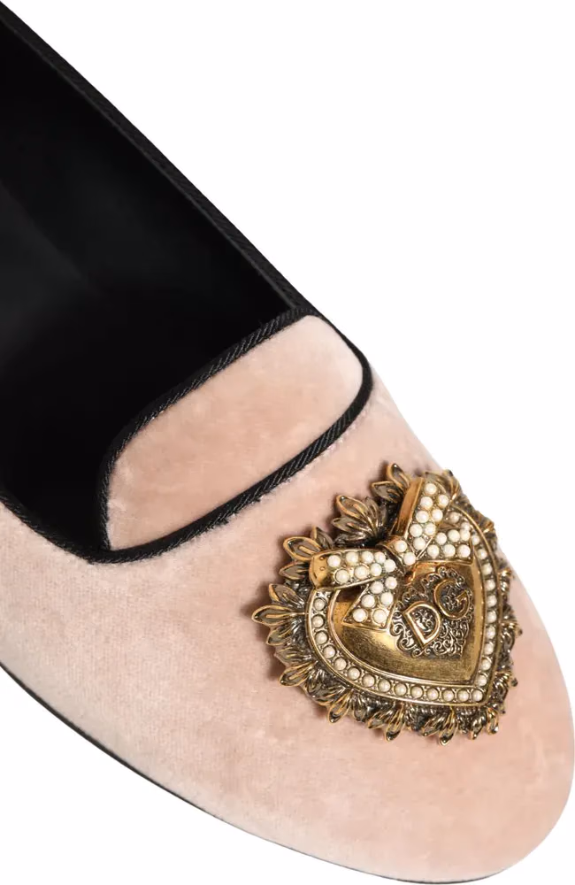 Dolce & Gabbana Pink Velvet Devotion Loafers Flats Shoes
