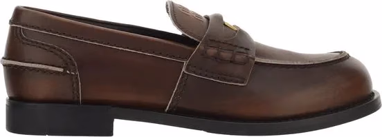 Miu Miu Brown Calf Leather Bos Taurus Slip-On Loafers
