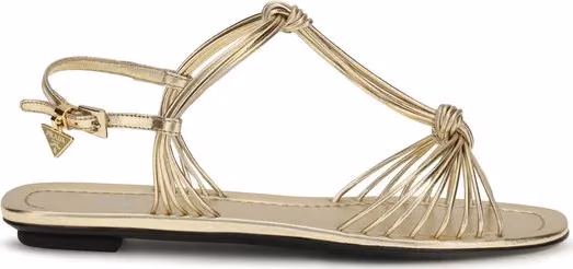 Prada Gold Calf Leather Bos Taurus Flat Sandals