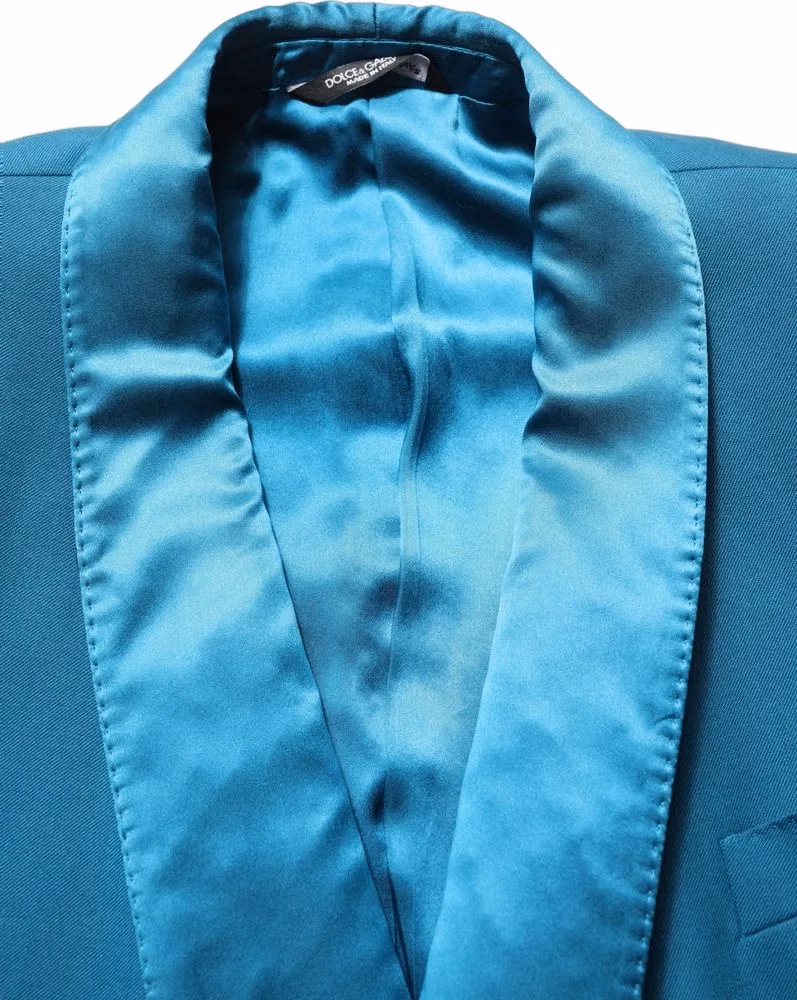 Dolce & Gabbana Teal Wool Double Breasted Formal Coat Blazer