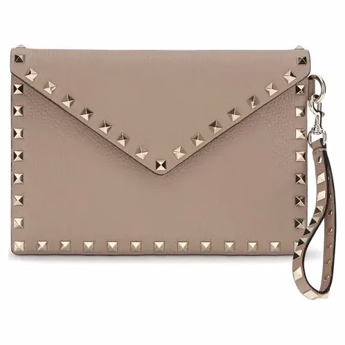 Valentino Garavani Beige Calf Leather Bos Taurus Clutch Bag