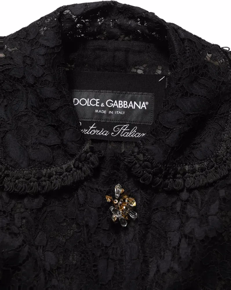 Dolce & Gabbana Black Embellished Guipure Lace Coat Jacket