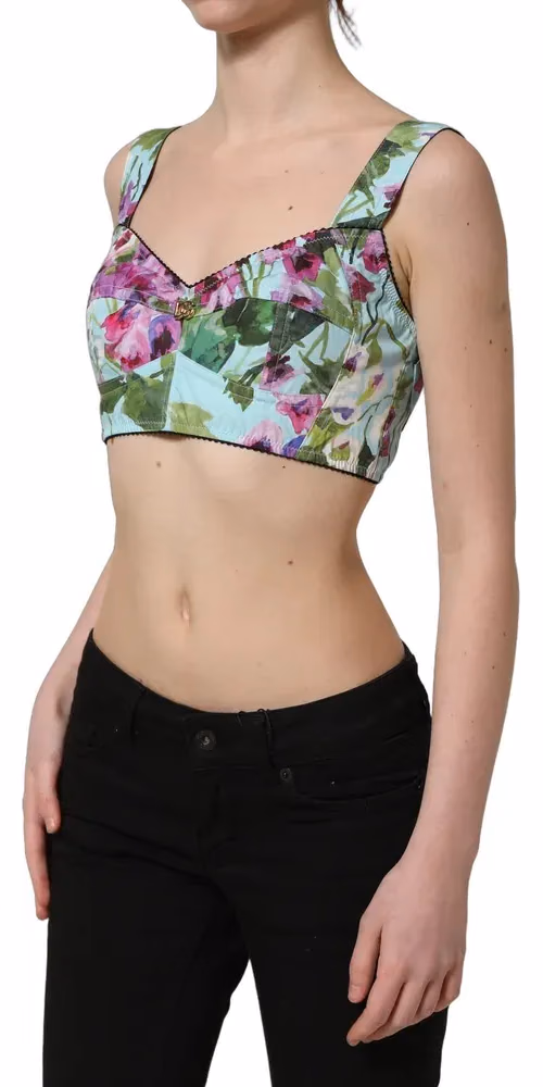 Dolce & Gabbana Multicolor Floral Cropped Bustier Tank Top
