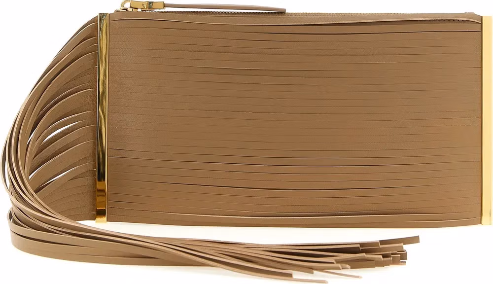 Elisabetta Franchi Beige Leather Clutch Bag