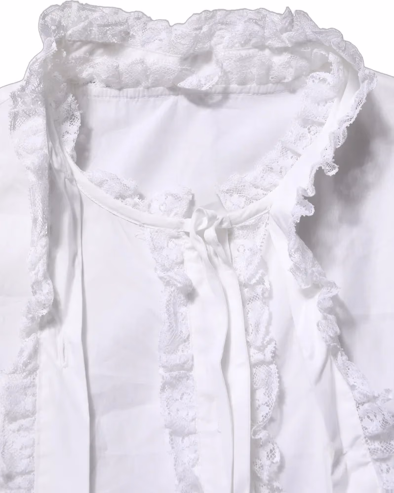 Dolce & Gabbana White Ruffled Lace Embellished Blouse Top
