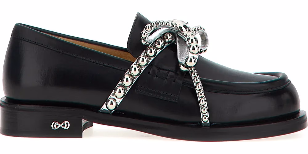 MACH & MACH Black Leather Slip-On Loafers