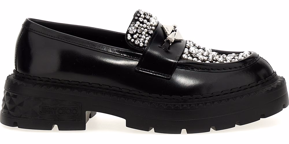 Jimmy Choo Black Calfskin Slip-On Loafers