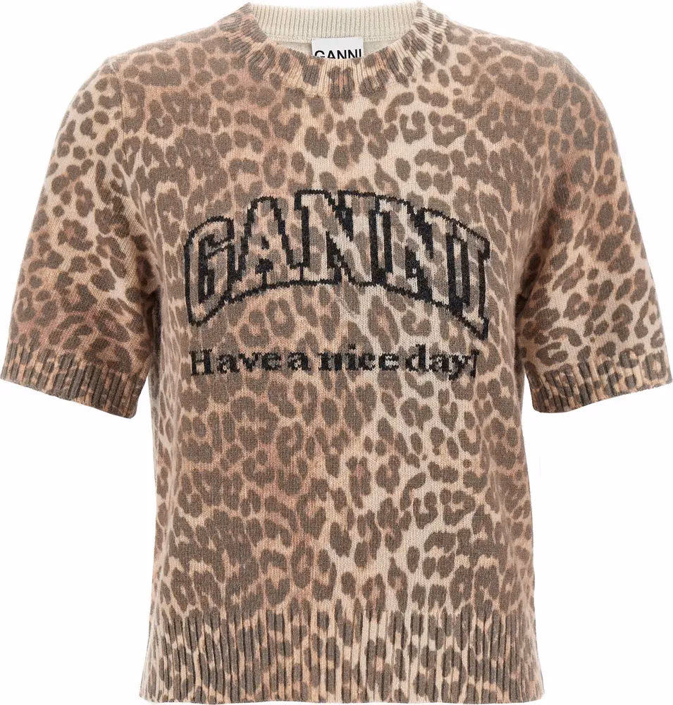 Ganni Brown Wool T-Shirt