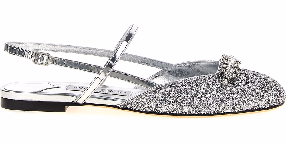 Jimmy Choo Silver Tencel Ballet Flats
