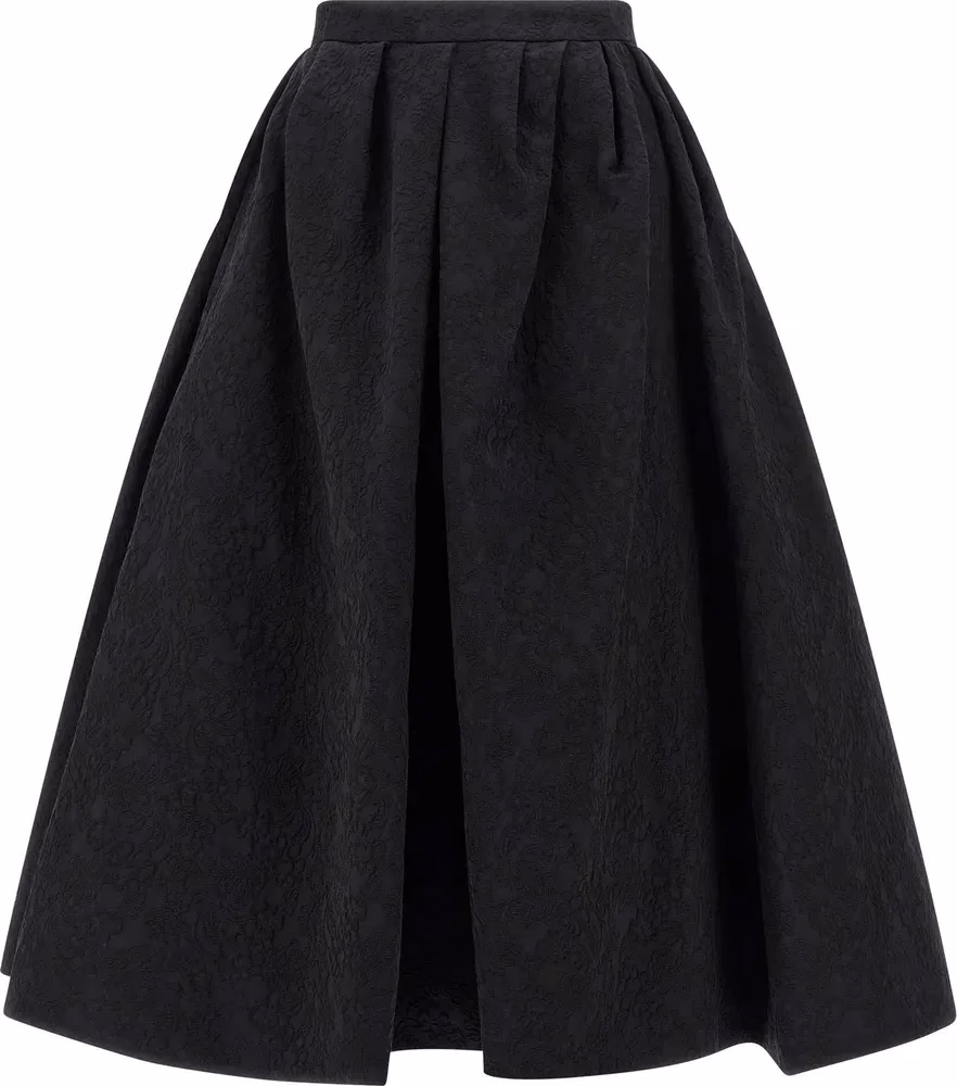 Carolina Herrera Black Cotton Midi Skirt