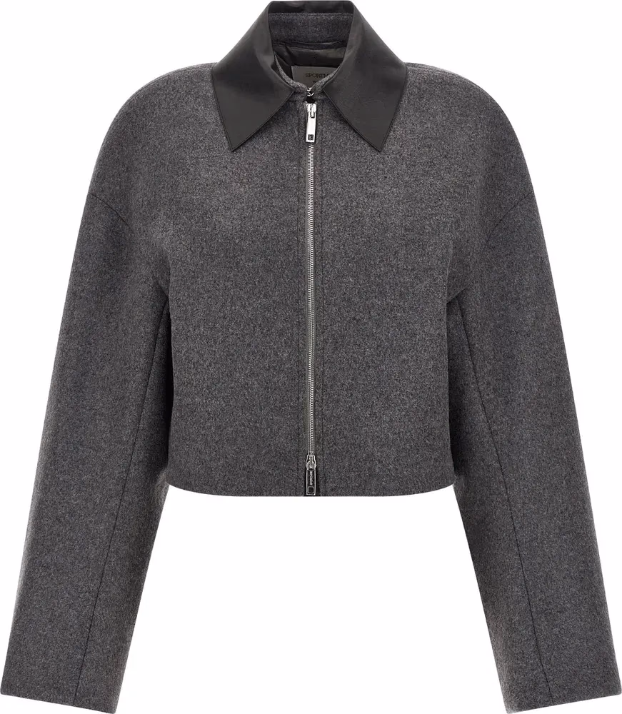Sportmax Gray Virgin Wool Full-Length Jacket