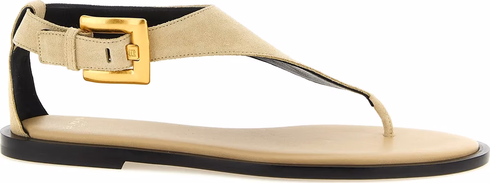 Balmain Beige Calfskin Flat Sandals