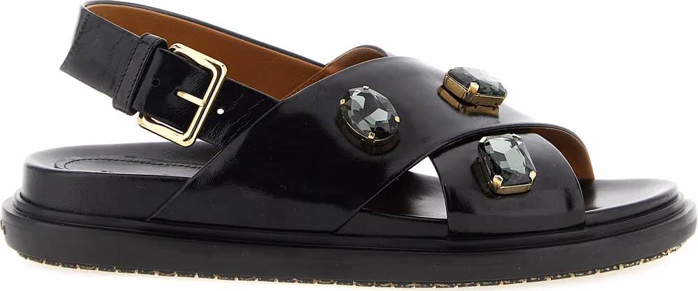 Marni Black Lamb Leather Flat Sandals