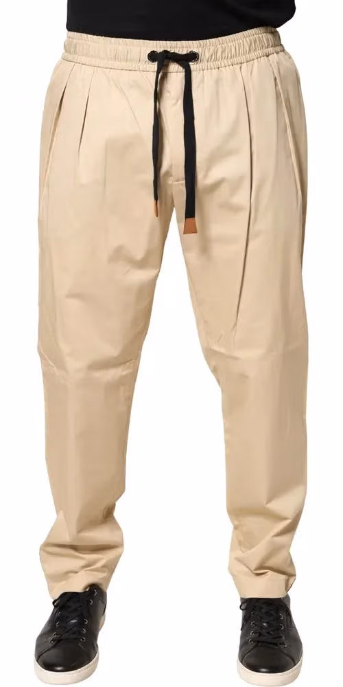 Dolce & Gabbana Beige Cotton Skinny Men Jogger Trouser Pants