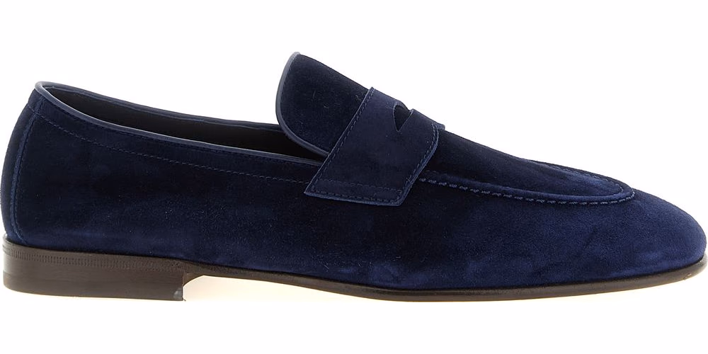 Brunello Cucinelli Blue Calfskin Slip-On Loafers