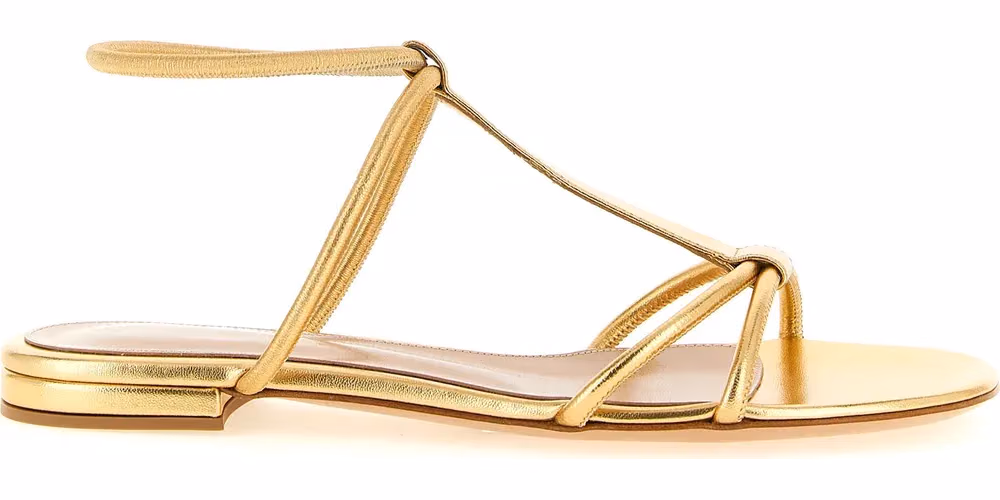 Gianvito Rossi Gold Lamb Leather Flat Sandals