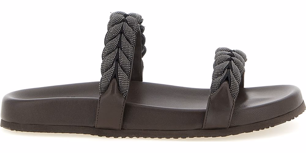 Brunello Cucinelli Brown Leather Slides