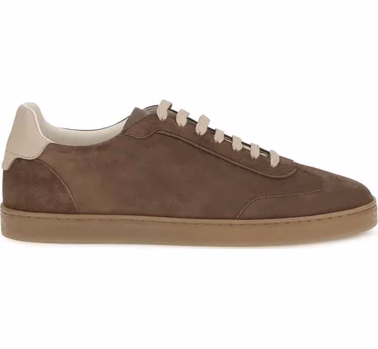 Brunello Cucinelli Beige Calf Leather Bos Taurus Low Top Sneakers