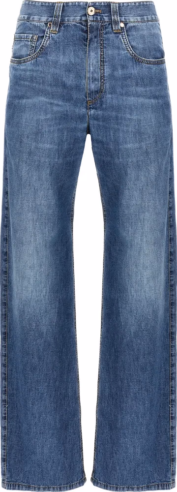 Brunello Cucinelli Blue Cotton Straight-Leg Jeans