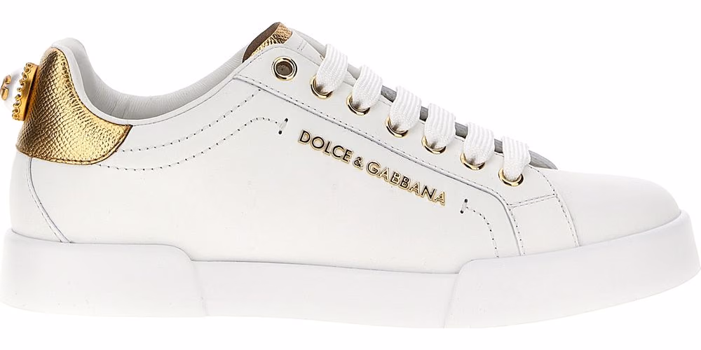 Dolce & Gabbana Gold Calfskin Low Top Sneakers