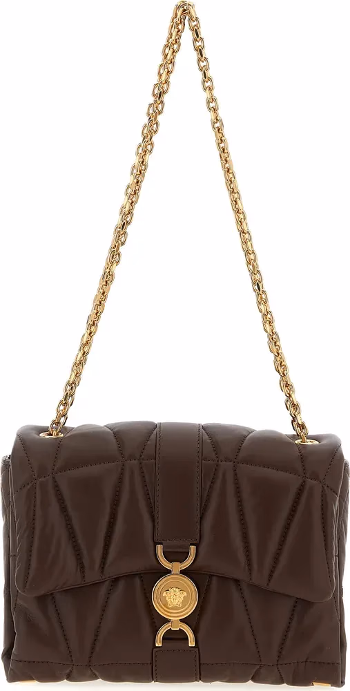 Versace Brown Lamb Leather Shoulder Bag