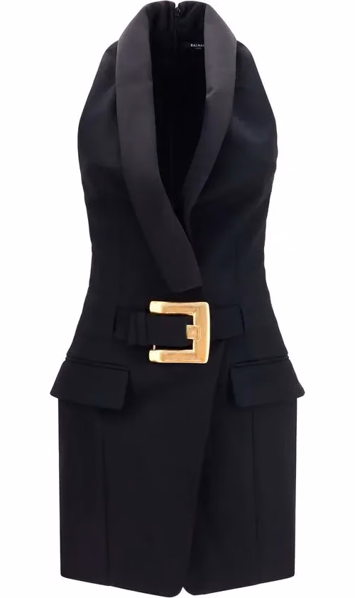 Balmain Black Wool Oves Aries Casual Dress