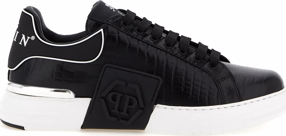 Philipp Plein Black Cowhide Low Top Sneakers