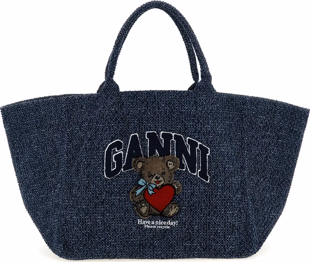 Ganni Blue Organic Cotton Tote Bag