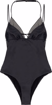 Black Polyester One-Piece Swimsuit