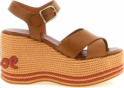 Brown Calfskin Wedge Sandals