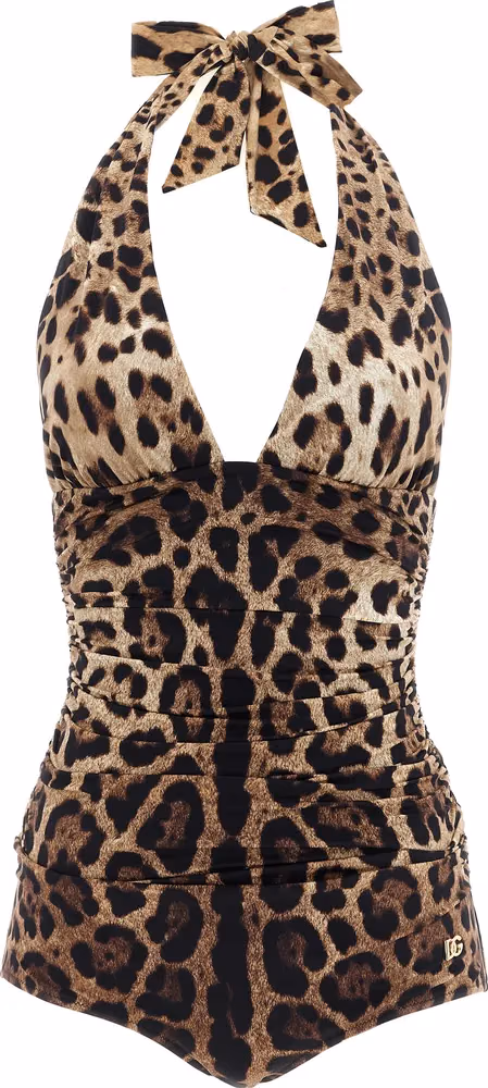 Dolce & Gabbana Brown Polyamide One-Piece Swimsuit