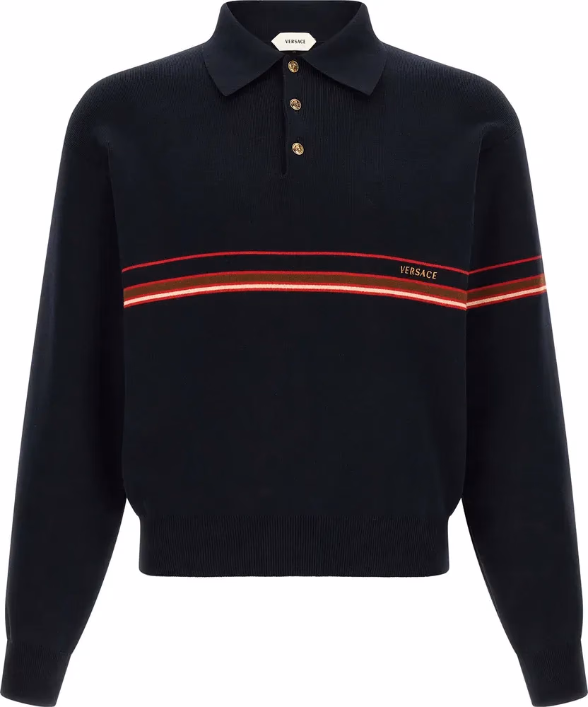 Versace Blue Cotton Polo Shirt
