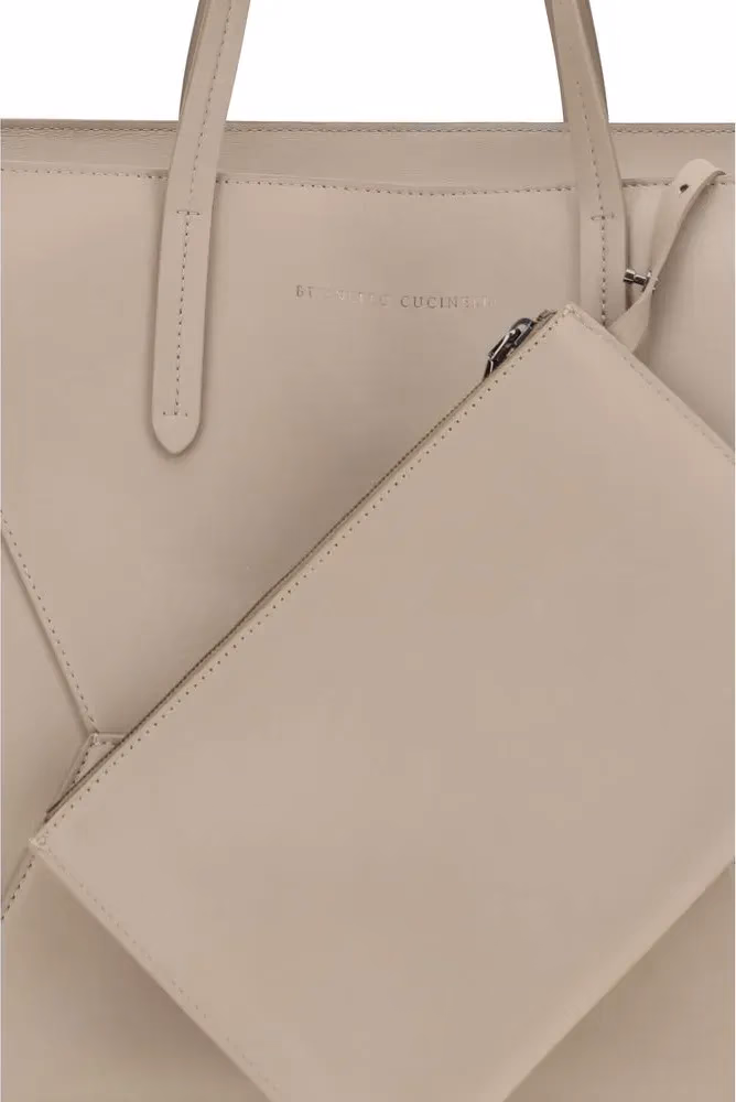 Brunello Cucinelli Beige Calf Leather Bos Taurus Shoulder Bag